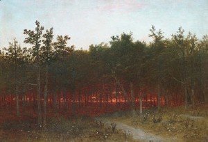 John Frederick Kensett - Twilight In The Cedars At Darien  Connecticut